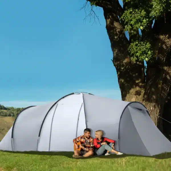 Tienda de Campaña Familiar para 4-6 Personas con 2 Ventanas y Bolsa de Transporte Impermeable Anti-UV 590x245x193cm Gris - Imagen 11