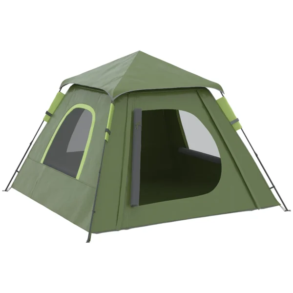 Tienda de Camping Pop-up para 2-3 Personas Impermeable 2000 mm con Bolsa de Trasporte 210x210x150 cm Verde/PLATA - Imagen 2