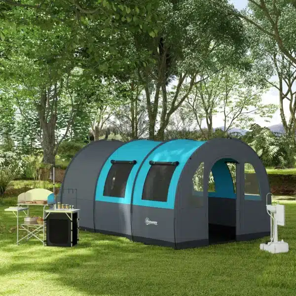 Tienda de Campaña Plegable para 5-6 Personas con 2 Habitaciones y Bolsa de Transporte Impermeable 480x260x200 cm Gris - Imagen 4