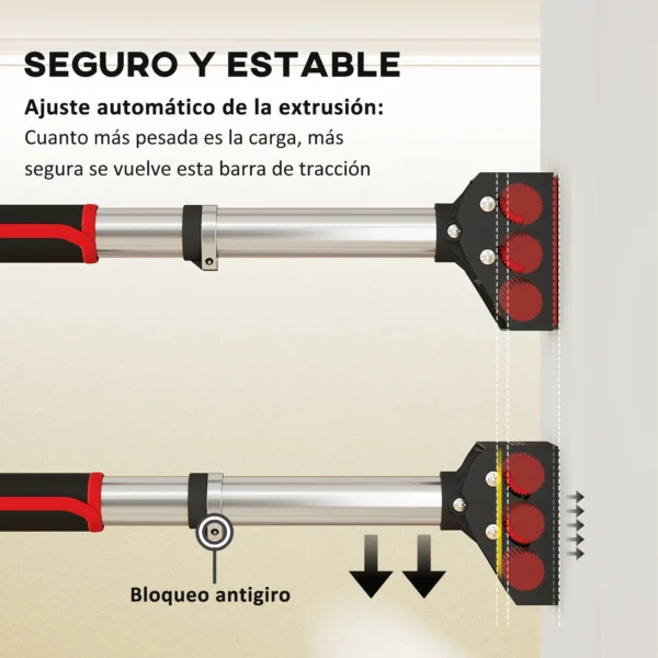 Barra para hacer Dominadas para Puerta Ajustable de 95 cm a 123 cm Carga 200 kg para Ejercicio y Entrenamiento Negro - Imagen 7