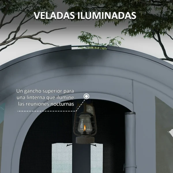 Tienda de Campaña Plegable para 5-6 Personas con 2 Habitaciones y Bolsa de Transporte Impermeable 480x260x200 cm Gris - Imagen 8