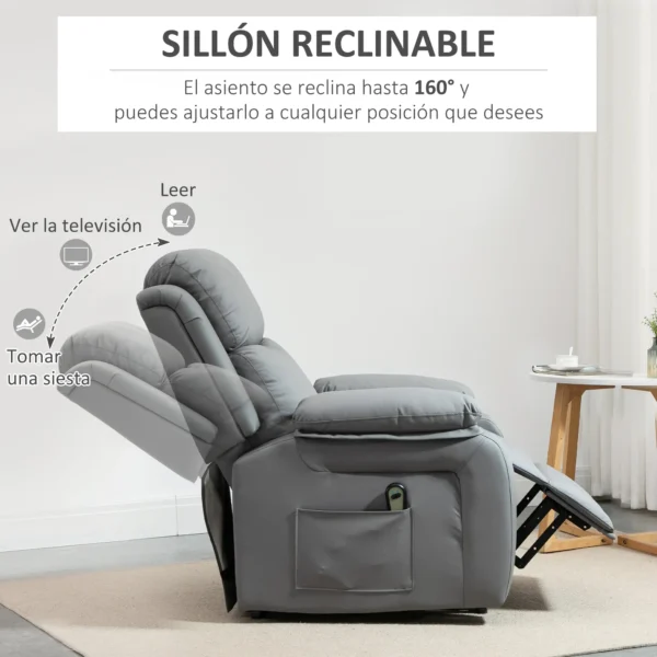 Sillón Relax Levanta Personas Sillón Elevador con Control Remoto Reclinación Eléctrica 160° Reposapiés 76x90x105 cm Gris - Imagen 8