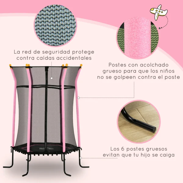 Cama Elástica Infantil Trampolín para Niños +3 Años con Red de Seguridad Ø163,5x190 cm ROSA/AZUL/VERDE/ROJO - Imagen 7