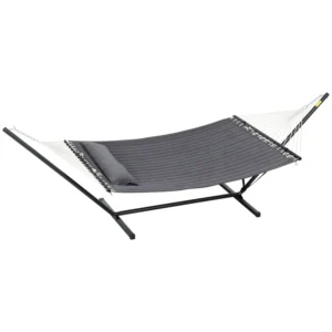 Hamaca de Jardín Portátil con Cojín Integrado en Algodón Poliéster y Acero 368x93x110 cm Gris Oscuro