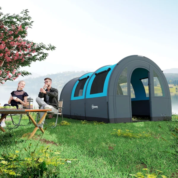 Tienda de Campaña Plegable para 5-6 Personas con 2 Habitaciones y Bolsa de Transporte Impermeable 480x260x200 cm Gris - Imagen 11