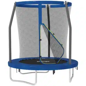 Trampolín Infantil de Interior con Red de Seguridad Cuerdas Elásticas y Barras Acolchadas 3-6 Años Ø140x190cm Azul Claro CAMA ELASTICA