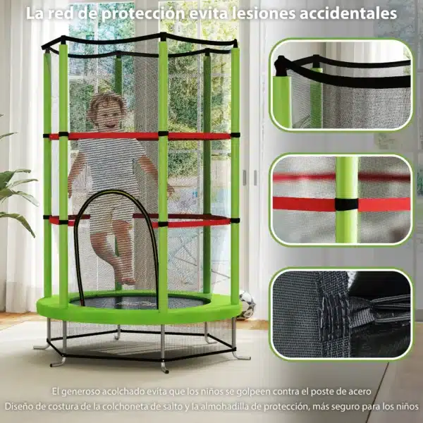 Cama Elástica Infantil Trampolín para Niños de 3-6 Años con Red de Seguridad Carga 45 kg Ø140x190 cm VERDE - Imagen 8