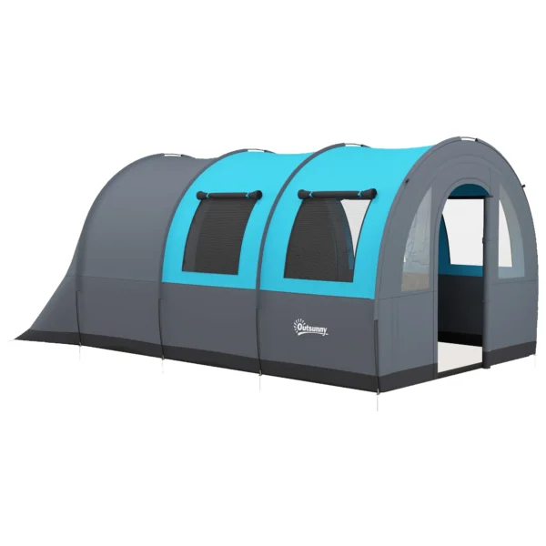 Tienda de Campaña Plegable para 5-6 Personas con 2 Habitaciones y Bolsa de Transporte Impermeable 480x260x200 cm Gris - Imagen 3