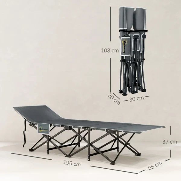 Cama de Camping Plegable con Colchón Extraíble Reposacabezas y Bolsa de Transporte 196x68x37 cm Negro - Imagen 10