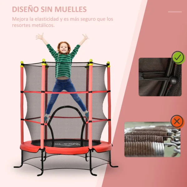 Trampolín para Niños +3 Años con Superficie de Salto Ø110 cm Red de Seguridad y Cubierta Protectora Ø163x163 cm Rojo CAMA ELASTICA - Imagen 8