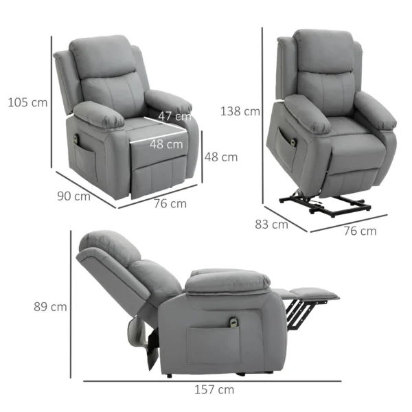 Sillón Relax Levanta Personas Sillón Elevador con Control Remoto Reclinación Eléctrica 160° Reposapiés 76x90x105 cm Gris - Imagen 10