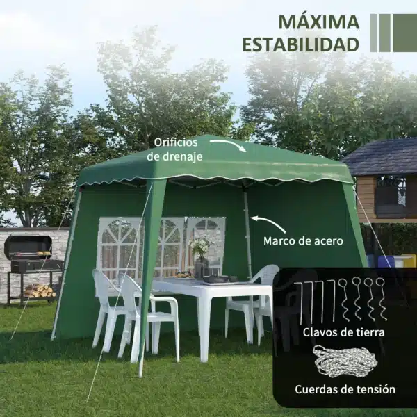Carpa Plegable con 2 Paredes Laterales 2,89x2,89m Cenador Pabellón de Jardín con Altura Ajustable Protección UV50+ Verde/azul/blanco - Imagen 8
