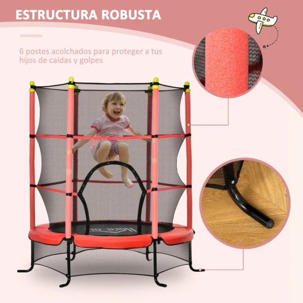 Trampolín para Niños +3 Años con Superficie de Salto Ø110 cm Red de Seguridad y Cubierta Protectora Ø163x163 cm Rojo CAMA ELASTICA - Imagen 7