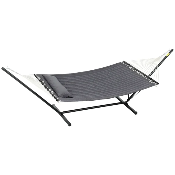 Hamaca de Jardín Portátil con Cojín Integrado en Algodón Poliéster y Acero 368x93x110 cm Gris Oscuro - Imagen 3