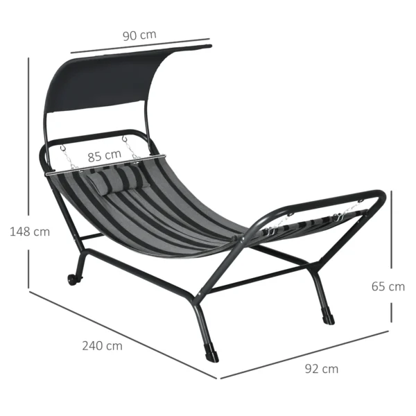 Tumbona cama hamaca de acero y poliéster con toldo, cojín y ruedas 240x92x148 cm Enviado por MH France - Imagen 6
