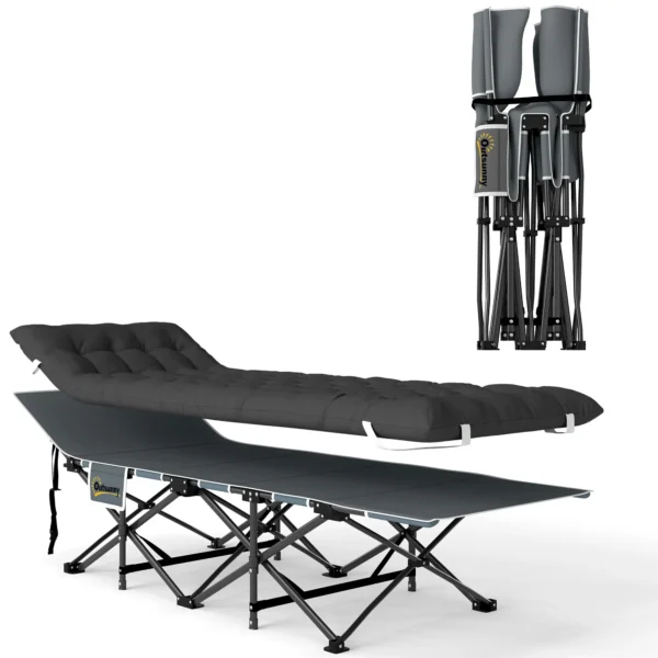 Cama de Camping Plegable con Colchón Extraíble Reposacabezas y Bolsa de Transporte 196x68x37 cm Negro - Imagen 12