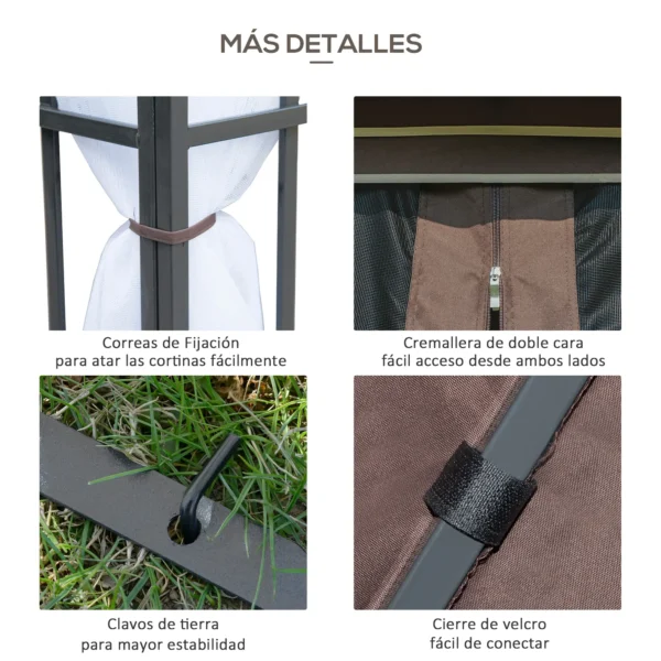 Cenador de Jardín 3x3 m Pabellón para Exterior con Doble Techo de Ventilación 4 Mosquiteras Extraíbles y Marco de Acero Protección Solar Gazebo para Fiestas Eventos Café - Imagen 8