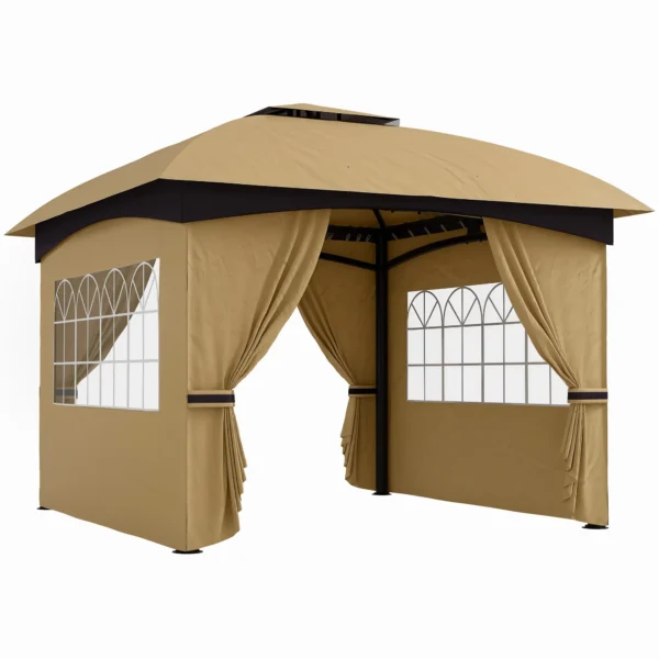 Cenador de Jardín 3,4x3,4 m Gazebo con Protección UV Ventanas de Estilo Iglesia Cortinas y Techo Ventilado Beige - Imagen 3