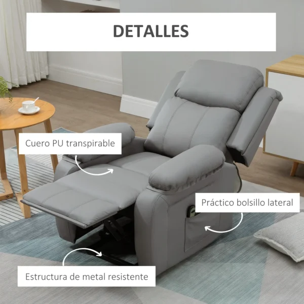 Sillón Relax Levanta Personas Sillón Elevador con Control Remoto Reclinación Eléctrica 160° Reposapiés 76x90x105 cm Gris - Imagen 7