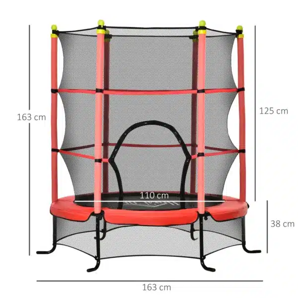 Trampolín para Niños +3 Años con Superficie de Salto Ø110 cm Red de Seguridad y Cubierta Protectora Ø163x163 cm Rojo CAMA ELASTICA - Imagen 9