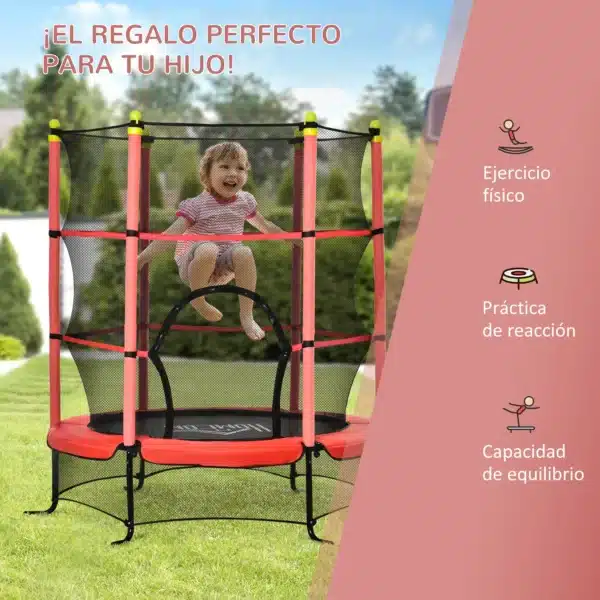 Trampolín para Niños +3 Años con Superficie de Salto Ø110 cm Red de Seguridad y Cubierta Protectora Ø163x163 cm Rojo CAMA ELASTICA - Imagen 5