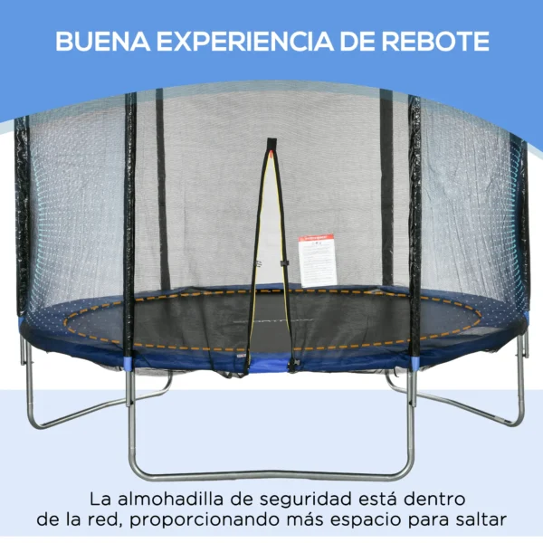 Trampolín para Niños Adultos Ø305x250 cm con Red de Seguridad Escalera Cubierta de Bordes y Marco de Acero Azul CAMA ELASTICA - Imagen 7