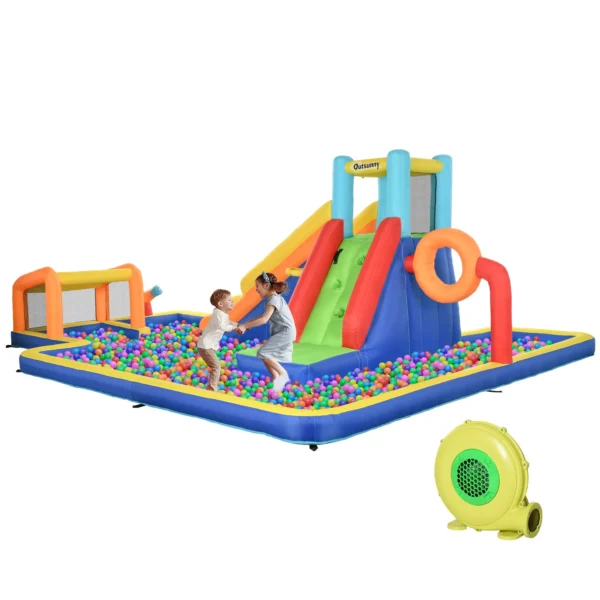Castillo Hinchable para Niños 3-8 Años con Tobogán, Pared, Portería y Canasta, en Tela Oxford, 590x460x220 cm - Imagen 2