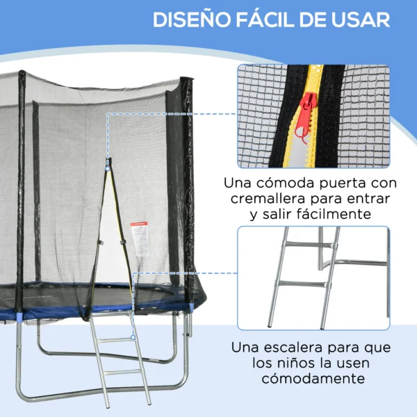 Trampolín para Niños Adultos Ø305x250 cm con Red de Seguridad Escalera Cubierta de Bordes y Marco de Acero Azul CAMA ELASTICA - Imagen 6