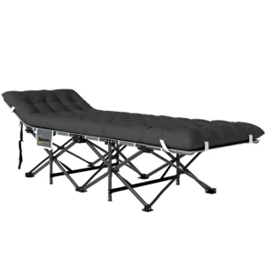 Cama de Camping Plegable con Colchón Extraíble Reposacabezas y Bolsa de Transporte 196x68x37 cm Negro
