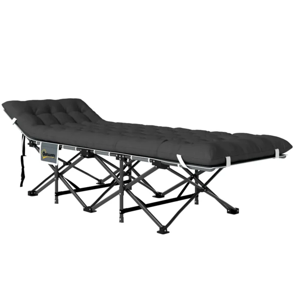Cama de Camping Plegable con Colchón Extraíble Reposacabezas y Bolsa de Transporte 196x68x37 cm Negro