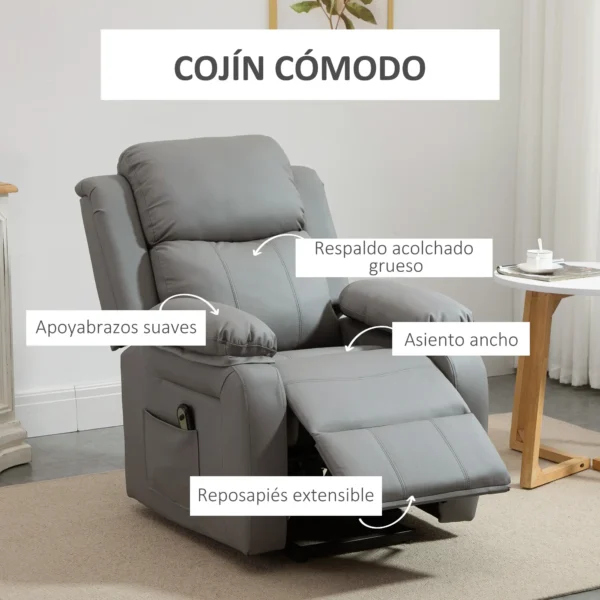 Sillón Relax Levanta Personas Sillón Elevador con Control Remoto Reclinación Eléctrica 160° Reposapiés 76x90x105 cm Gris - Imagen 6