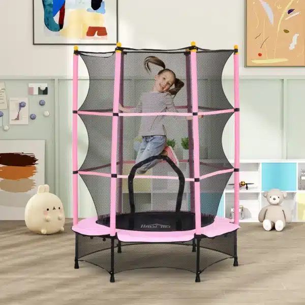 Trampolín para Niños de +3 Años Ø140 cm con Red de Seguridad y Marco de Acero para Interior y Exterior Rosa y Negro/NEGRO/AZUL CAMA ELASTICA - Imagen 10