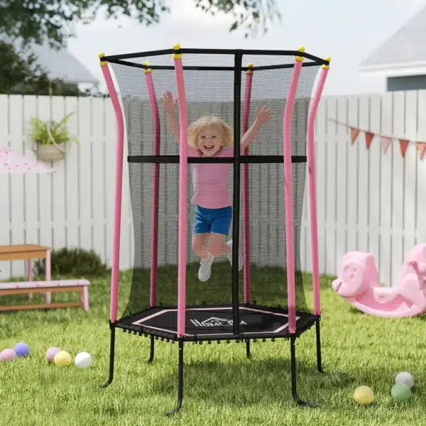 Cama Elástica Infantil Trampolín para Niños +3 Años con Red de Seguridad Ø163,5x190 cm ROSA/AZUL/VERDE/ROJO - Imagen 10