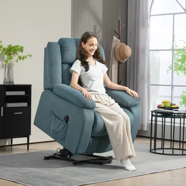 Sillón Relax Reclinable Eléctrico Levanta Personas con Mando a Distancia y Bolsillos Laterales Sillón Elevador Azul - Imagen 11
