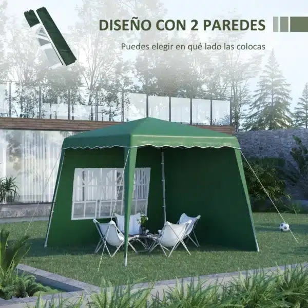 Carpa Plegable con 2 Paredes Laterales 2,89x2,89m Cenador Pabellón de Jardín con Altura Ajustable Protección UV50+ Verde/azul/blanco - Imagen 11