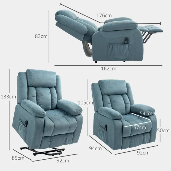 Sillón Relax Reclinable Eléctrico Levanta Personas con Mando a Distancia y Bolsillos Laterales Sillón Elevador Azul - Imagen 10