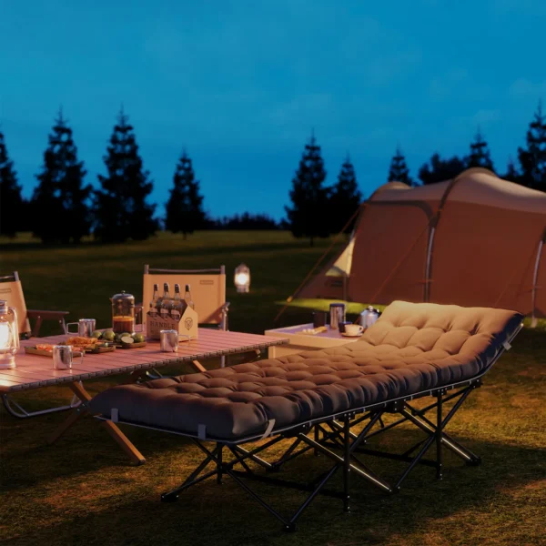 Cama de Camping Plegable con Colchón Extraíble Reposacabezas y Bolsa de Transporte 196x68x37 cm Negro - Imagen 5