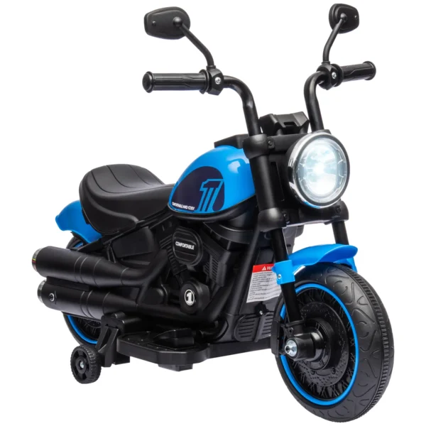 Moto Eléctrica para Niños de 18-36 Meses con Batería 6V Faro y Ruedas Auxiliares Desmontables Blanco/AZUL/ROJO