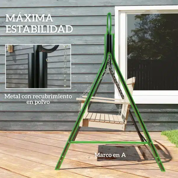 Soporte para Columpio de Metal Estructura Resistente con Patas en A para Exterior 172x126x170 cm Acabado en Bronce - Imagen 8