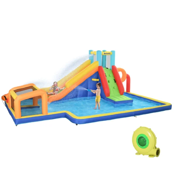 Castillo Hinchable para Niños 3-8 Años con Tobogán, Pared, Portería y Canasta, en Tela Oxford, 590x460x220 cm - Imagen 3