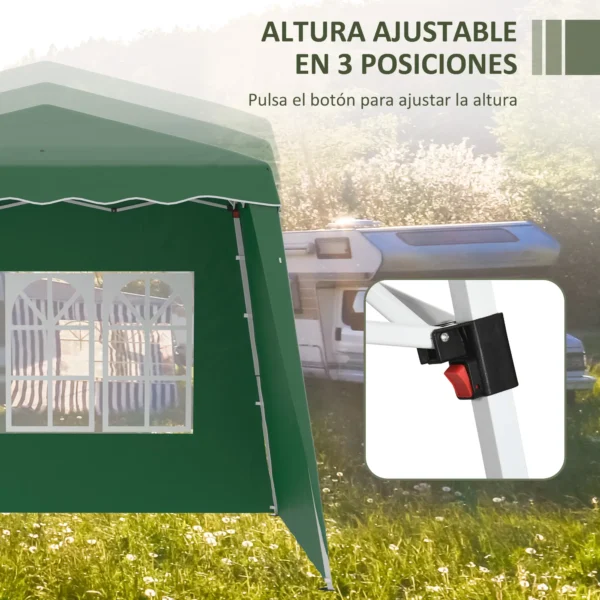 Carpa Plegable con 2 Paredes Laterales 2,89x2,89m Cenador Pabellón de Jardín con Altura Ajustable Protección UV50+ Verde/azul/blanco - Imagen 9