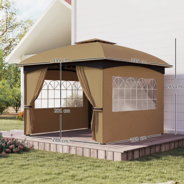 Cenador de Jardín 3,4x3,4 m Gazebo con Protección UV Ventanas de Estilo Iglesia Cortinas y Techo Ventilado Beige - Imagen 10