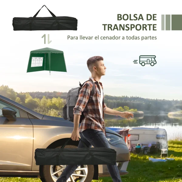 Carpa Plegable con 2 Paredes Laterales 2,89x2,89m Cenador Pabellón de Jardín con Altura Ajustable Protección UV50+ Verde/azul/blanco - Imagen 7