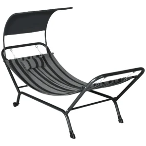 Tumbona cama hamaca de acero y poliéster con toldo, cojín y ruedas 240x92x148 cm Enviado por MH France