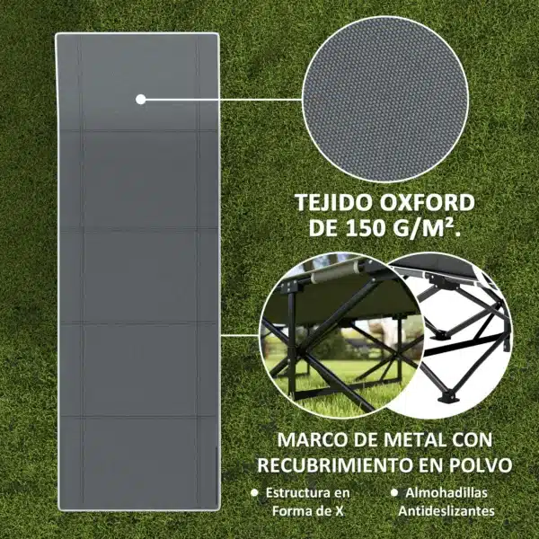 Cama de Camping Plegable con Colchón Extraíble Reposacabezas y Bolsa de Transporte 196x68x37 cm Negro - Imagen 7