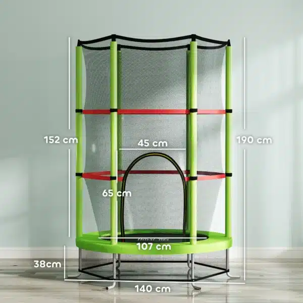 Cama Elástica Infantil Trampolín para Niños de 3-6 Años con Red de Seguridad Carga 45 kg Ø140x190 cm VERDE - Imagen 11