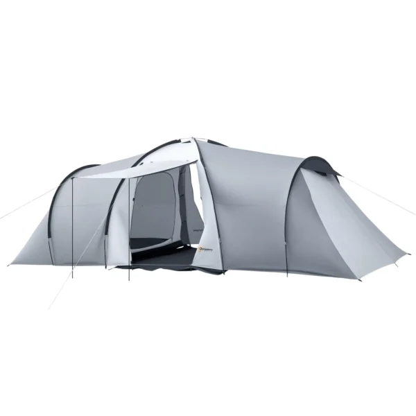 Tienda de Campaña Familiar para 4-6 Personas con 2 Ventanas y Bolsa de Transporte Impermeable Anti-UV 590x245x193cm Gris - Imagen 3