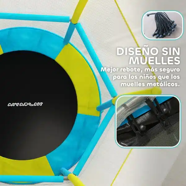Trampolín Infantil de Interior con Red de Seguridad Cuerdas Elásticas y Barras Acolchadas 3-6 Años Ø140x190cm Azul Claro CAMA ELASTICA - Imagen 8