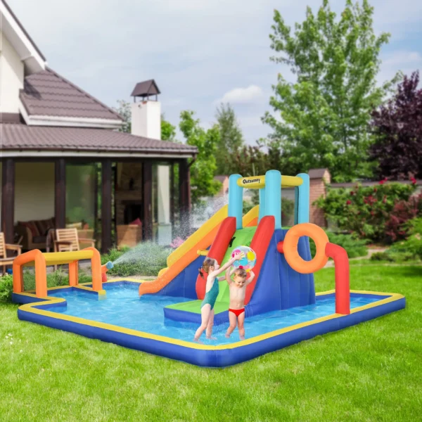 Castillo Hinchable para Niños 3-8 Años con Tobogán, Pared, Portería y Canasta, en Tela Oxford, 590x460x220 cm - Imagen 6