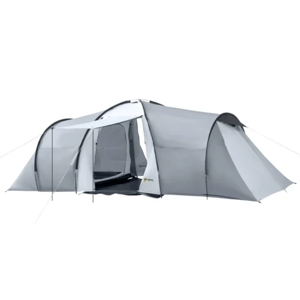Tienda de Campaña Familiar para 4-6 Personas con 2 Ventanas y Bolsa de Transporte Impermeable Anti-UV 590x245x193cm Gris - Imagen 12